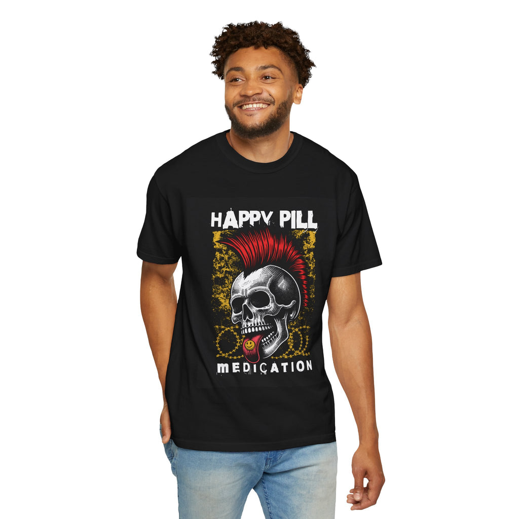 Happy Pill Punk Skull T-Shirt — 'Happy Pill Medication' Graphic Tee