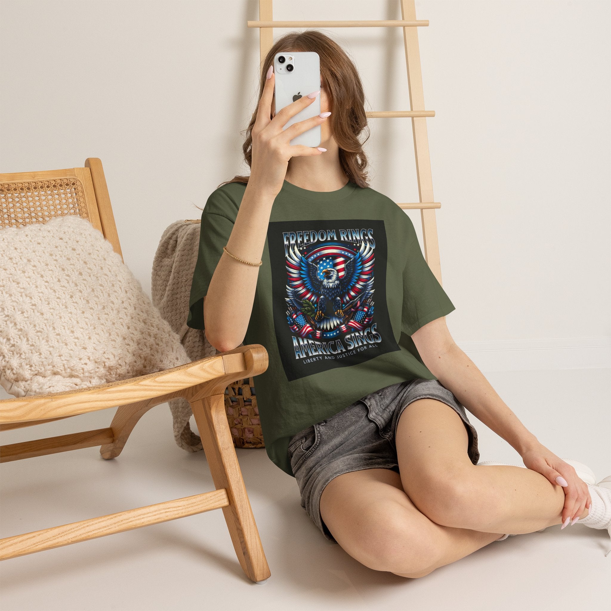 Eagle & American Flag Tee — "Freedom Rings, America Sings" Patriotic T-Shirt