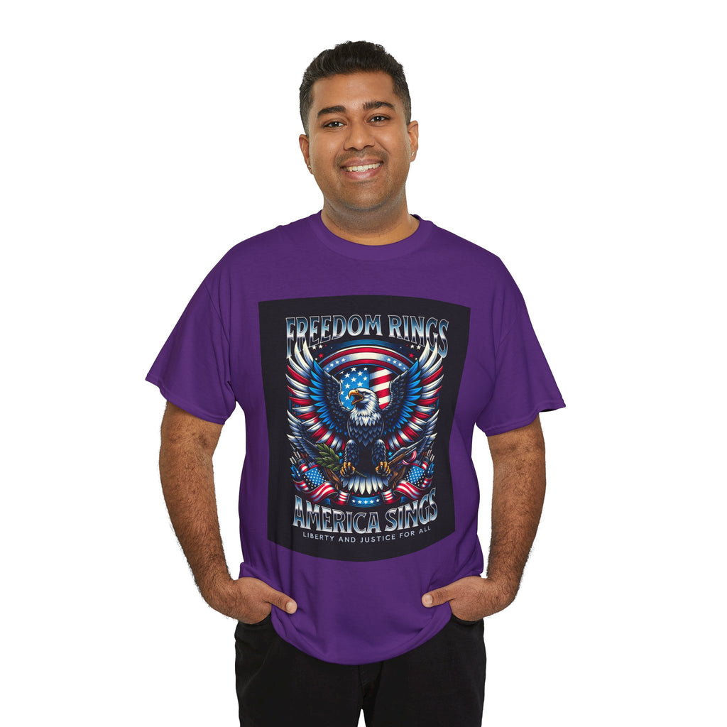 Eagle & American Flag Tee — "Freedom Rings, America Sings" Patriotic T-Shirt