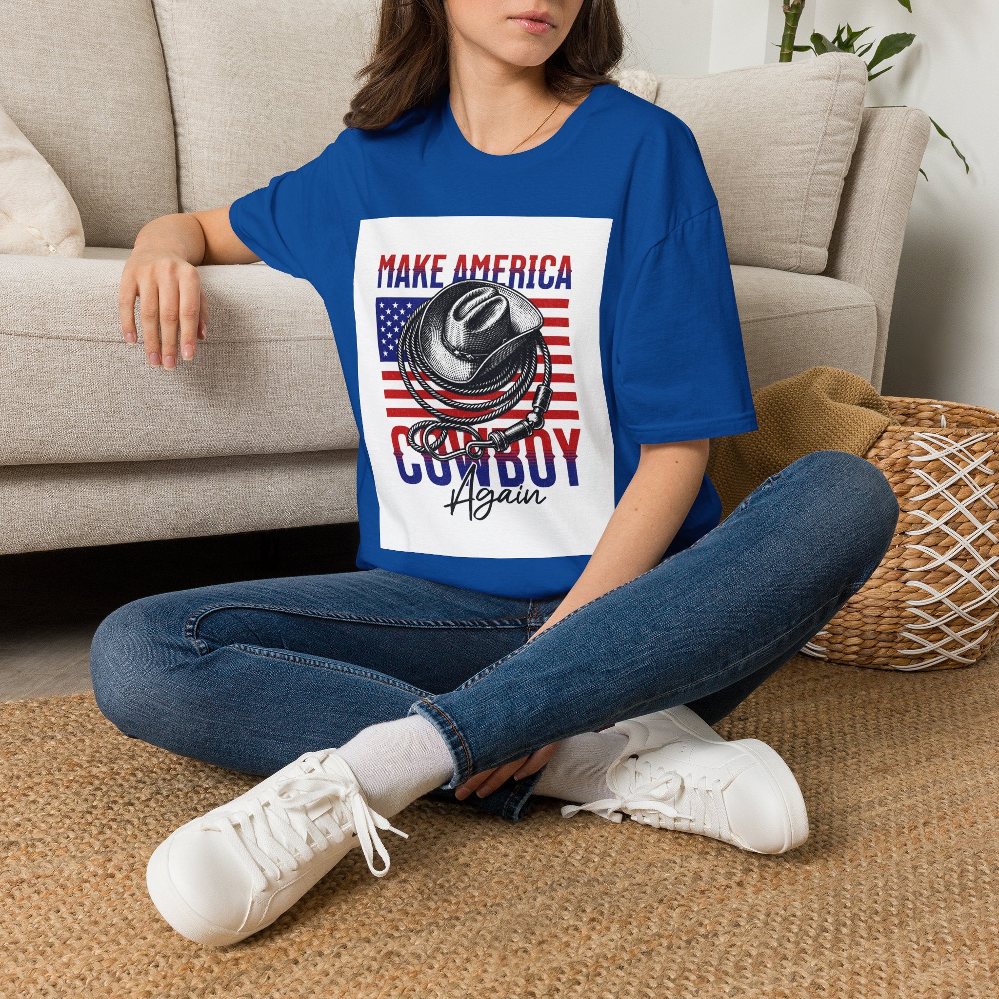 Make America Cowboy Again T-Shirt — Patriotic Western Flag Tee