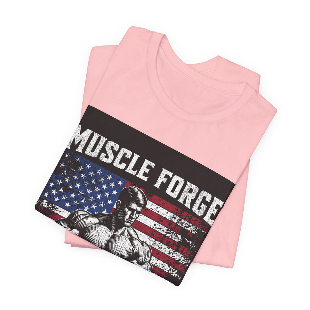 Muscle Forge American Flag Gym Tee — "Sculpt Your Legacy" Fitness T-Shirt