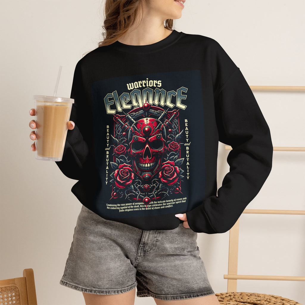 Crewneck Sweatshirt – "Warriors Electric" Skull & Roses Graphic