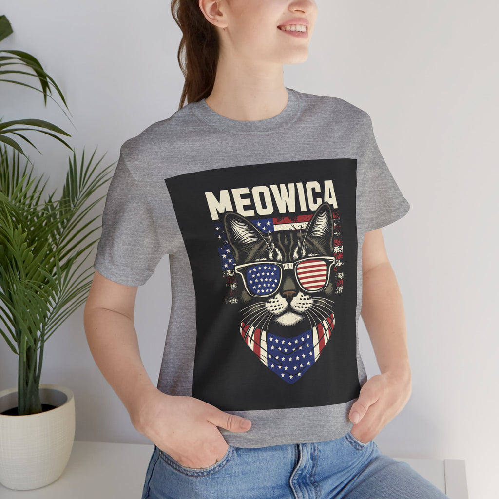 Meowica Cat Tee — Patriotic USA Flag Sunglasses Graphic T-Shirt
