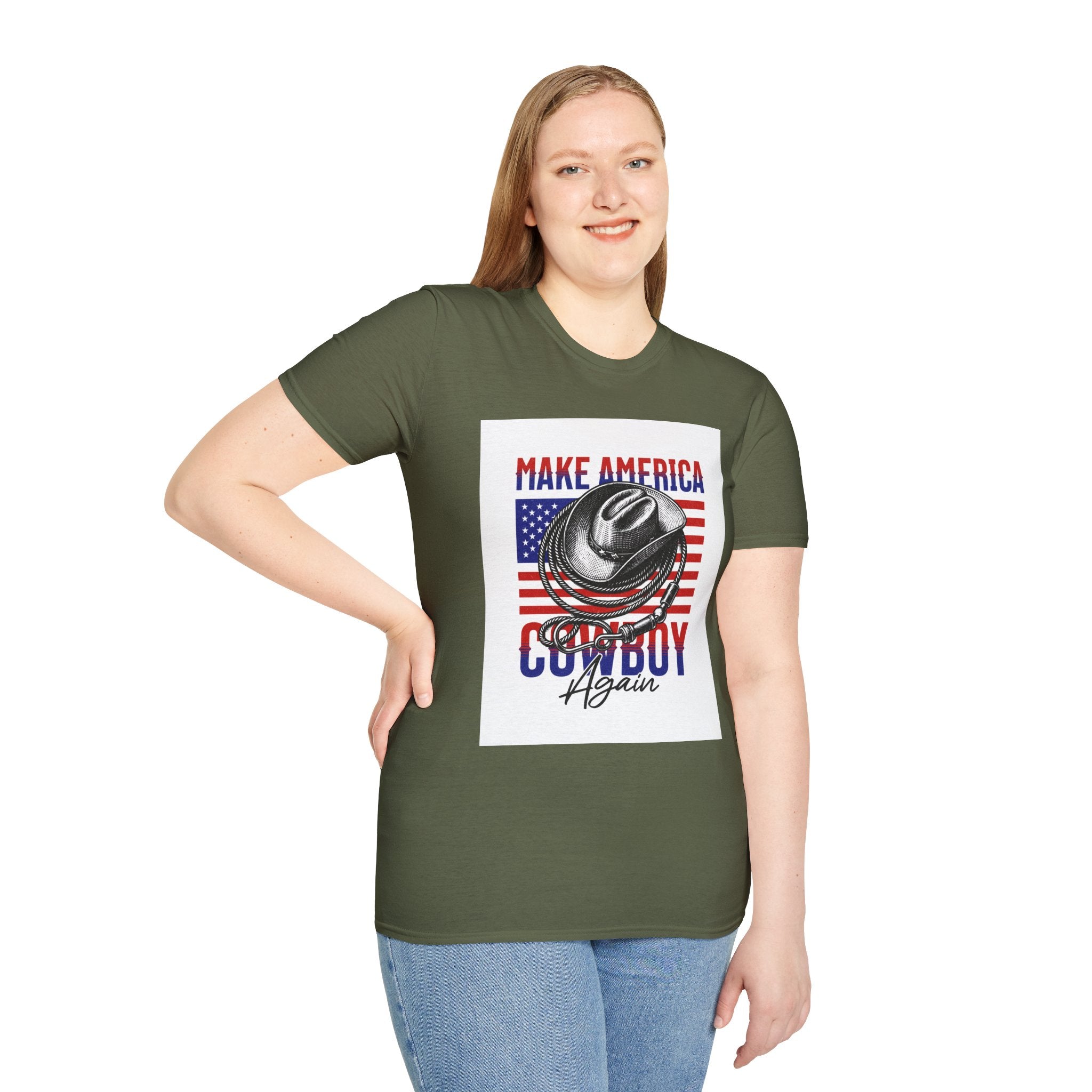 Make America Cowboy Again T-Shirt — Patriotic Western Flag Tee