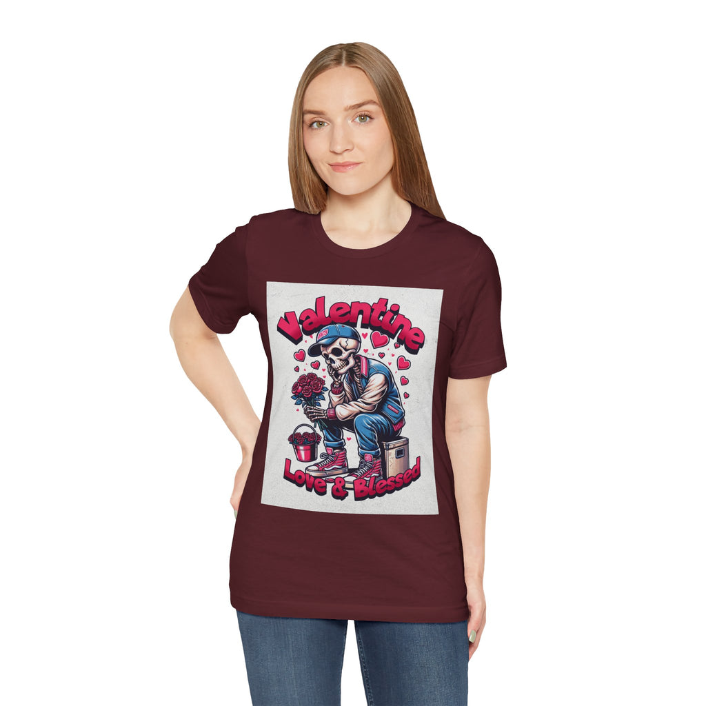 Valentine Skull T-Shirt – "Love & Blessed" Gothic Valentine Tee