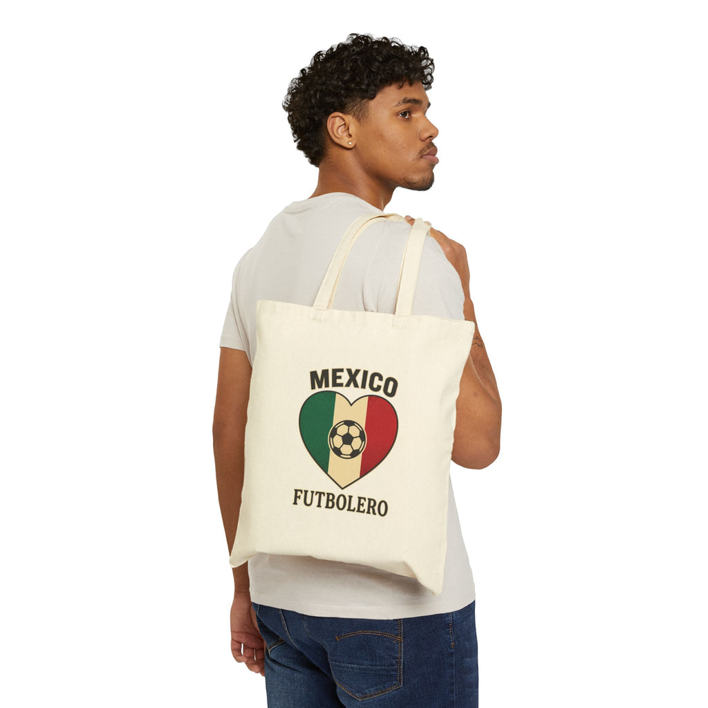 Mexico Futbolero Tote, Mexican Flag Heart Soccer Canvas Tote