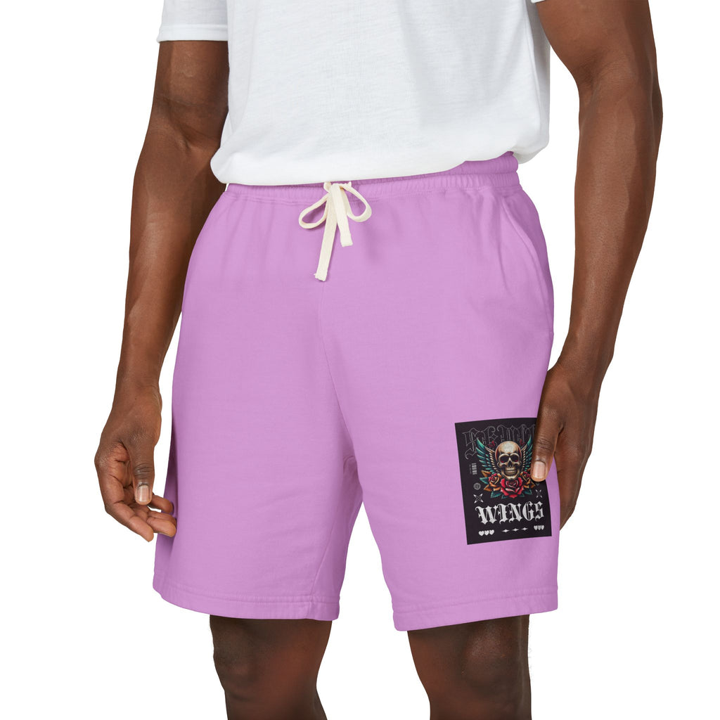 Skull & Wings Fleece Sweat Shorts — Lightweight Garment-Dyed Lounge Shorts