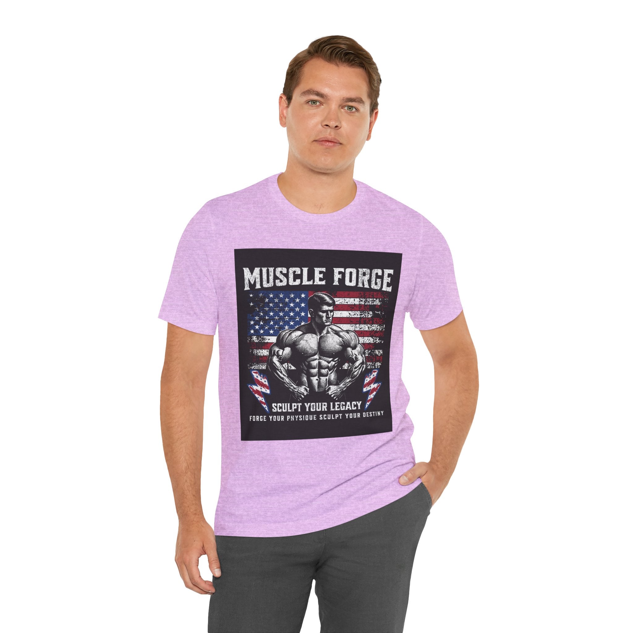 Muscle Forge American Flag Gym Tee — "Sculpt Your Legacy" Fitness T-Shirt