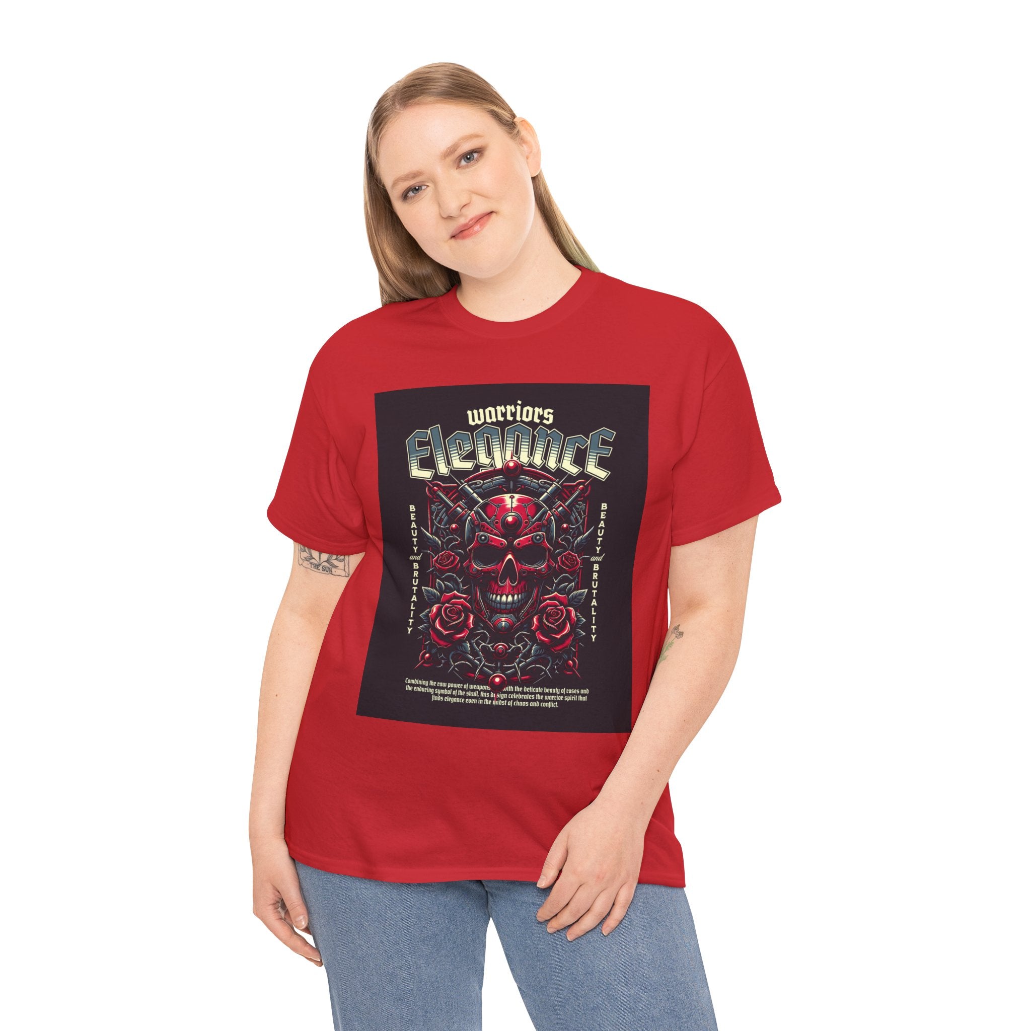 Warriors Electric Skull T‑Shirt — Red Skull & Roses Rock Graphic Tee