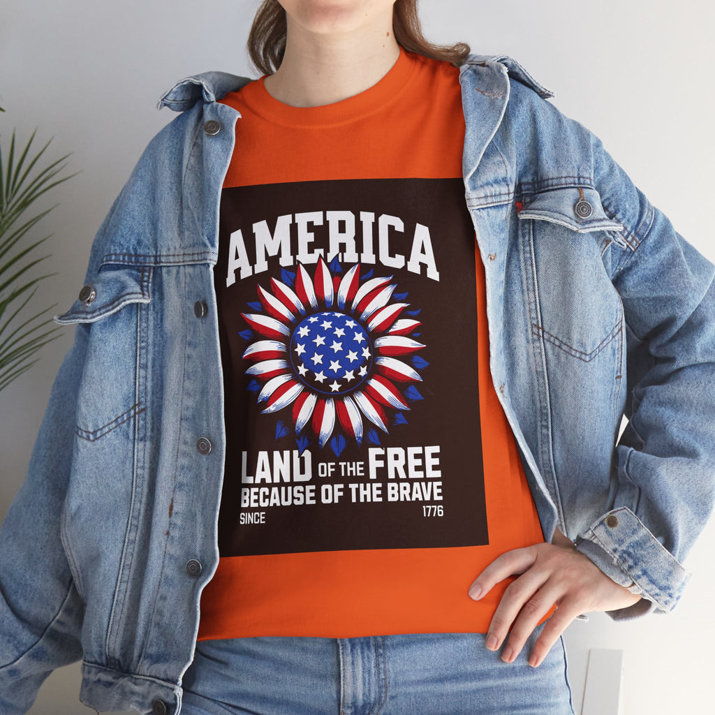Patriotic America Tee — "Land of the Free Because of the Brave" Cotton T-Shirt