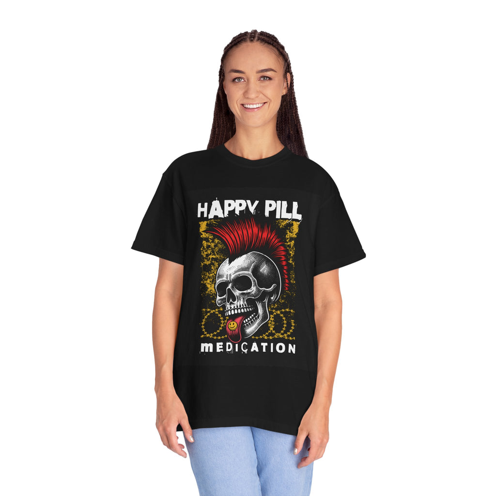 Happy Pill Punk Skull T-Shirt — 'Happy Pill Medication' Graphic Tee