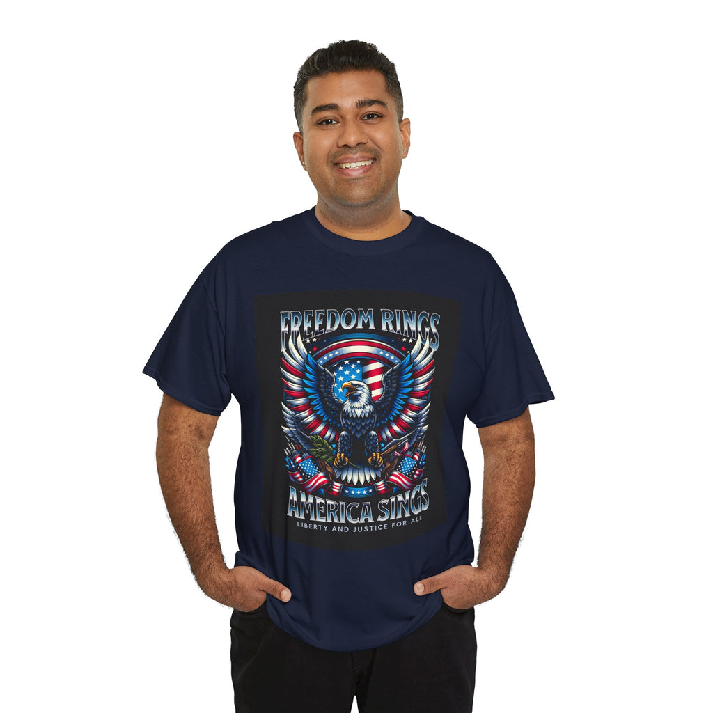 Eagle & American Flag Tee — "Freedom Rings, America Sings" Patriotic T-Shirt