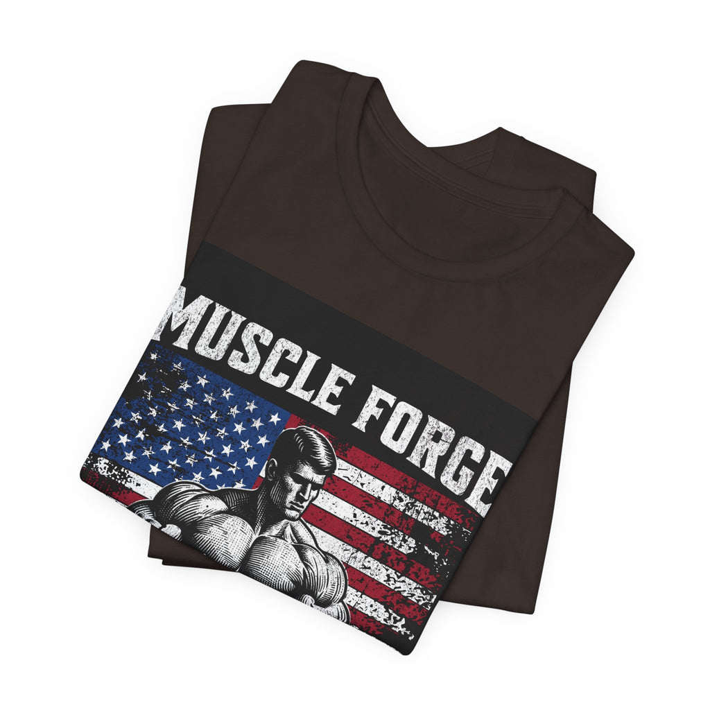 Muscle Forge American Flag Gym Tee — "Sculpt Your Legacy" Fitness T-Shirt