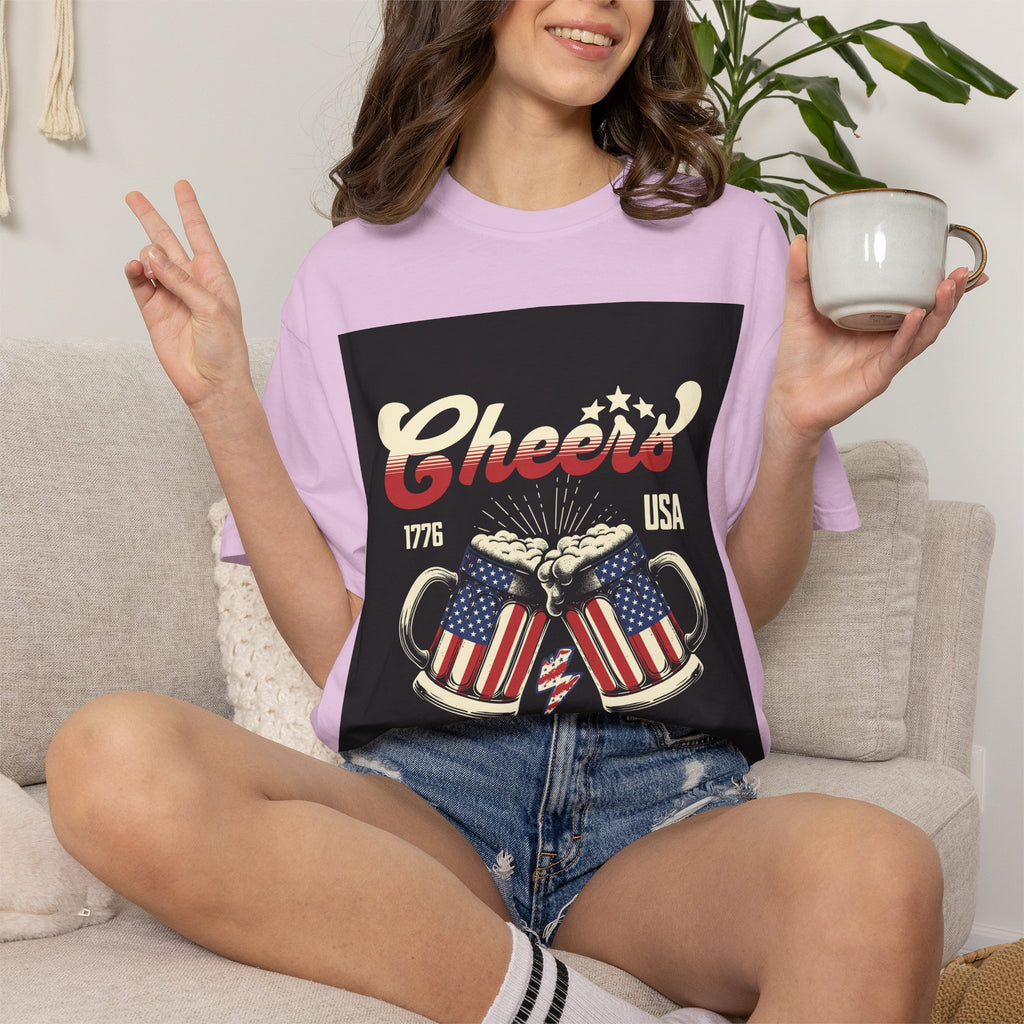 Cheers USA T-Shirt — Patriotic Beer Mugs Graphic Tee (1776)