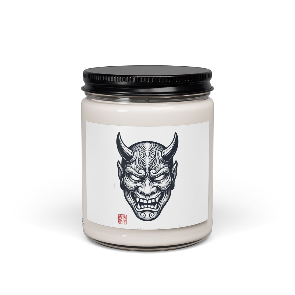 Hannya Mask Tattoo-Style Candle | Soy 9oz, Traditional Flash Illustration