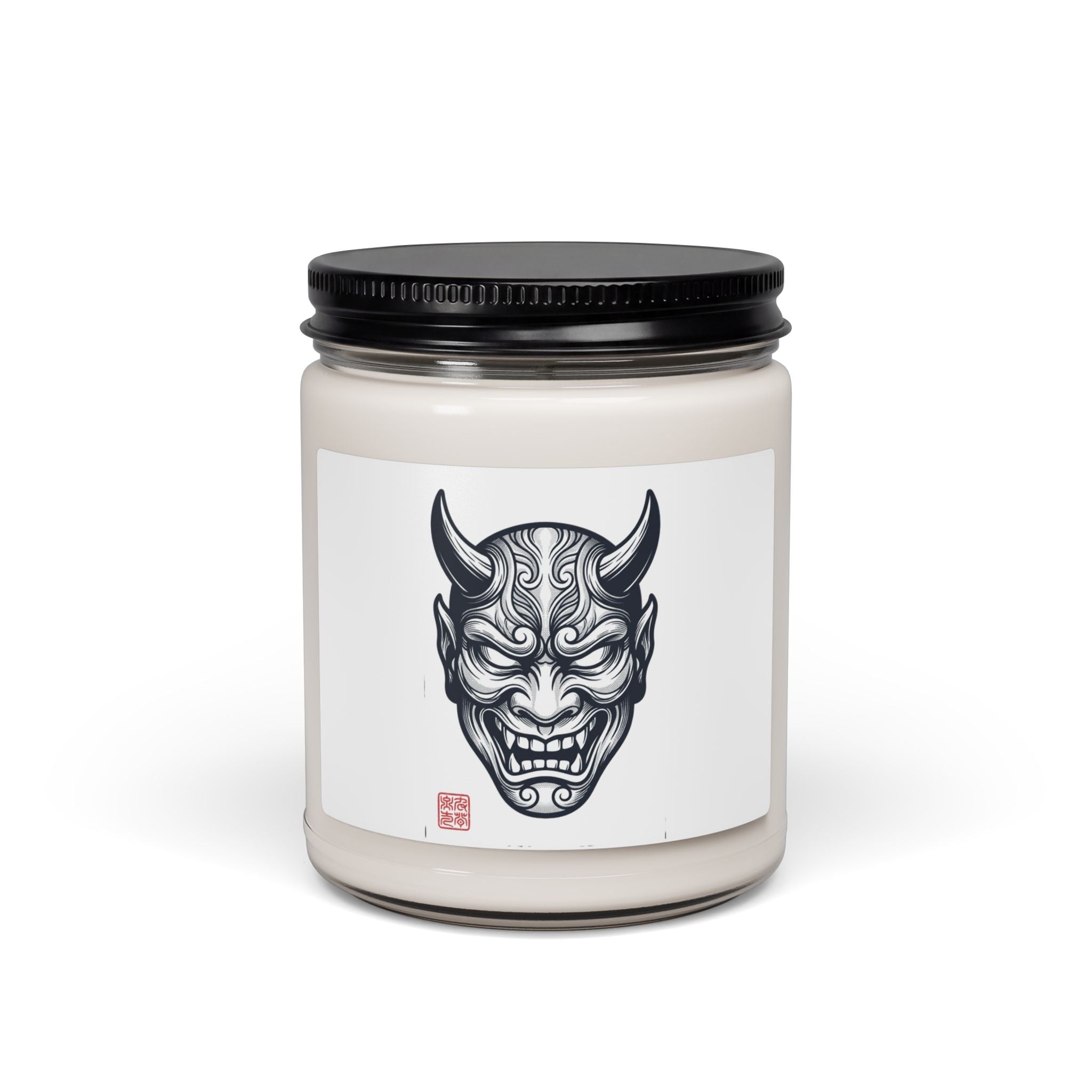 Hannya Mask Tattoo-Style Candle | Soy 9oz, Traditional Flash Illustration
