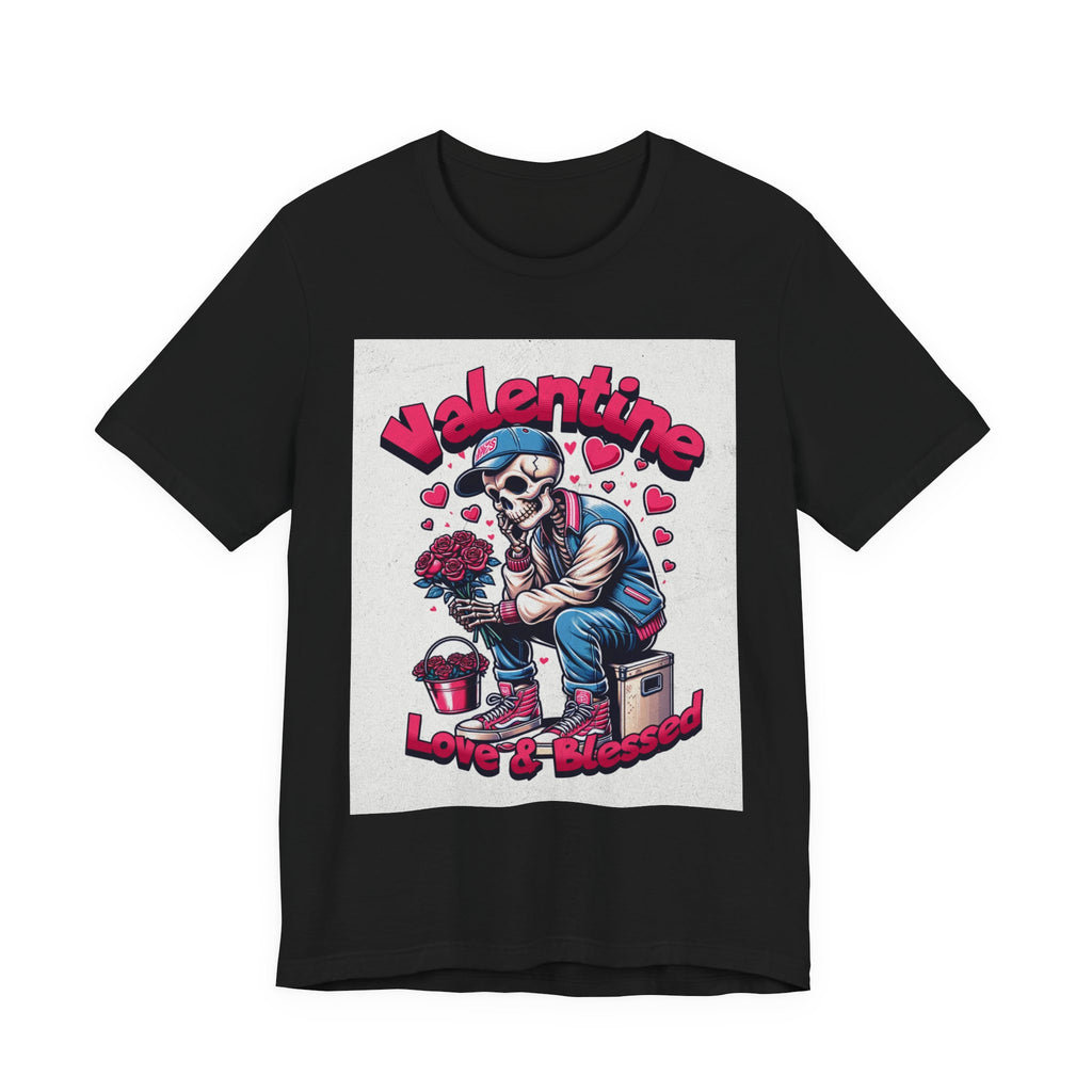 Valentine Skull T-Shirt – "Love & Blessed" Gothic Valentine Tee