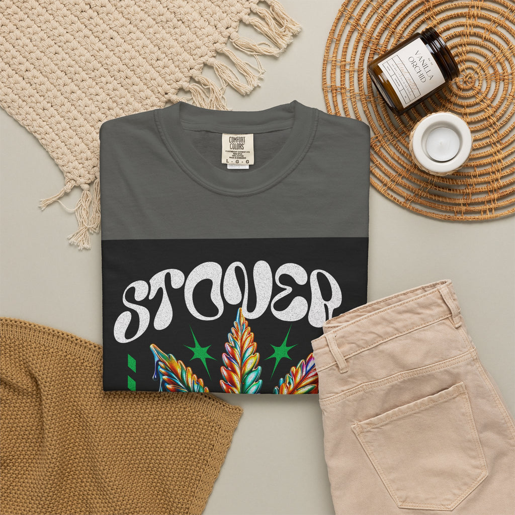 T-Shirt — Stover "Grow Your Own Serenity" Colorful Cannabis Leaf Graphic