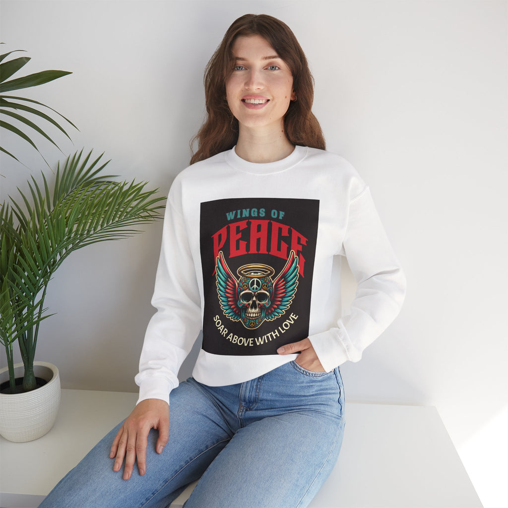 Wings of Peace Skull Crewneck Sweatshirt — Soar Above With Love Graphic