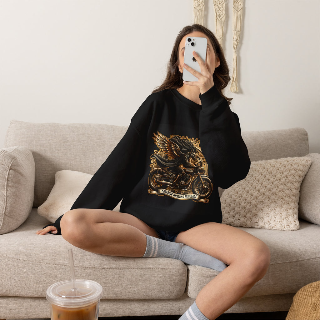 Motorcycle Eagle Crewneck Sweatshirt – "Liberty Rider" Vintage Biker Graphic