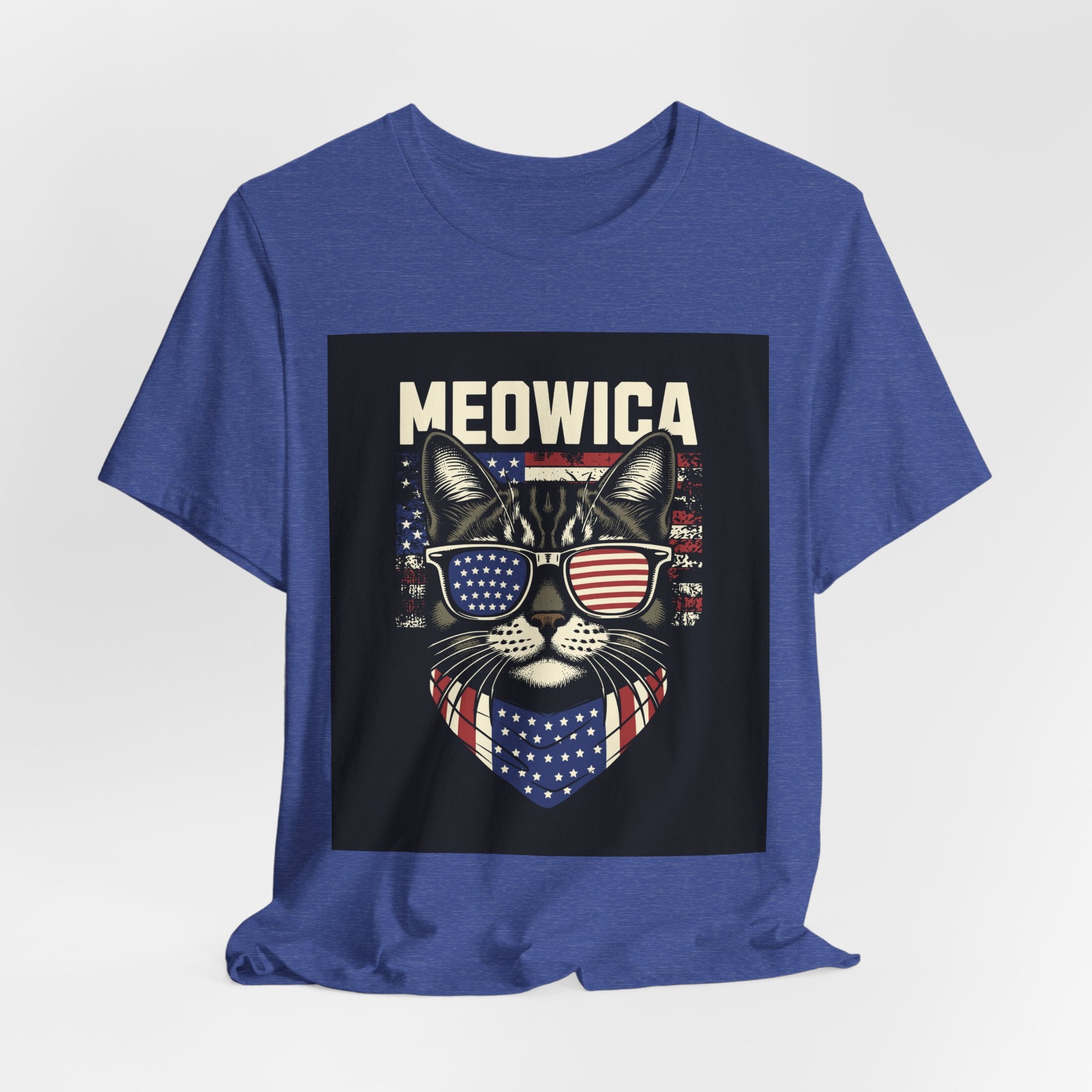 Meowica Cat Tee — Patriotic USA Flag Sunglasses Graphic T-Shirt