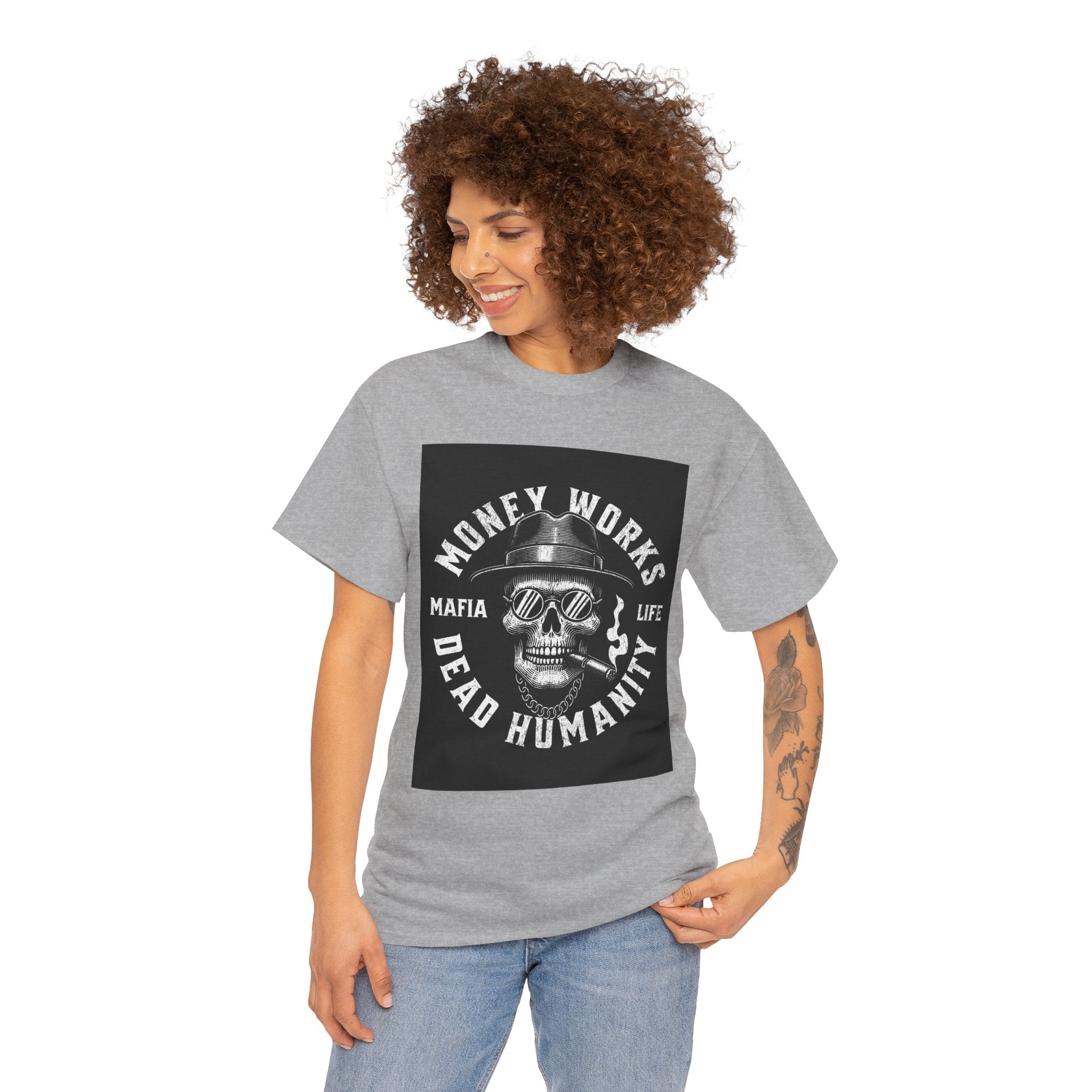 Money Works Dead Humanity Skull Tee