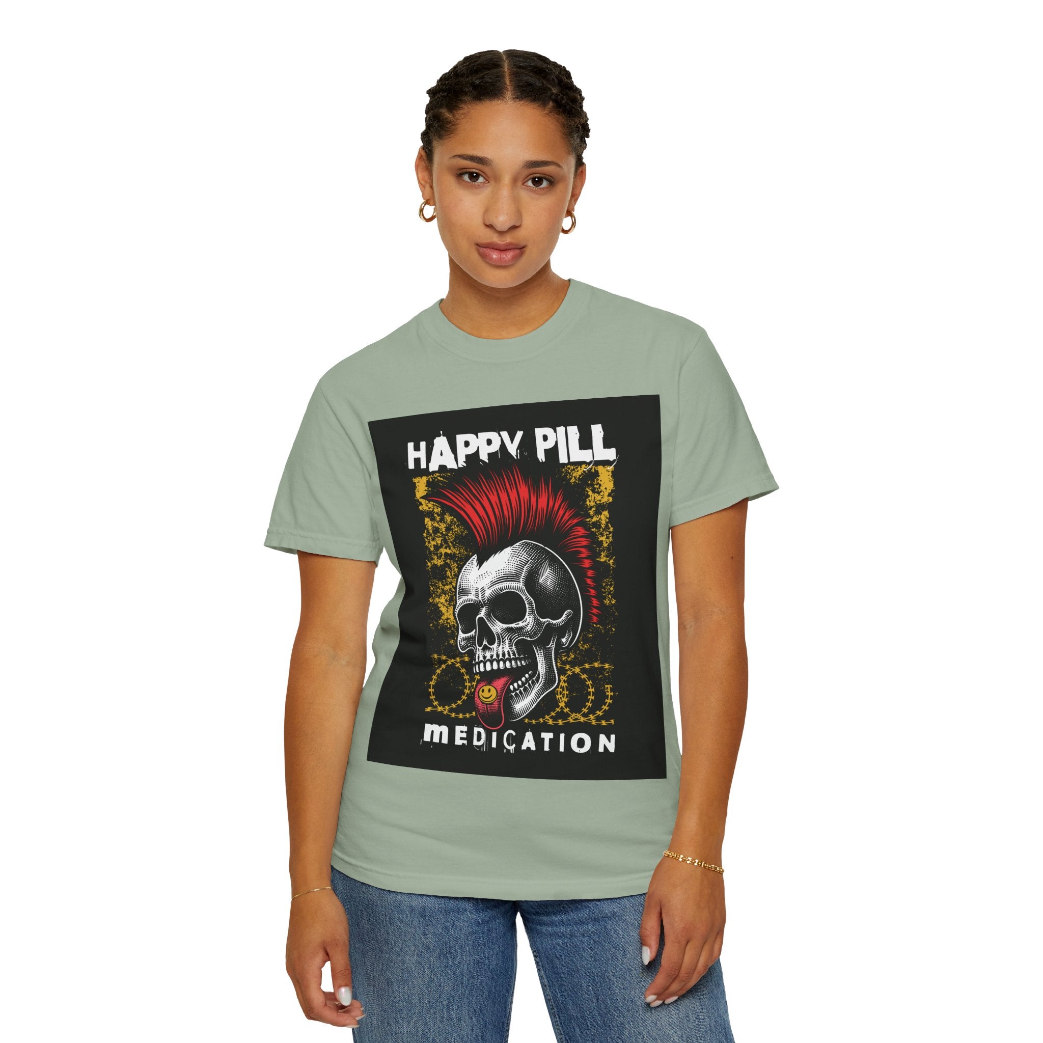 Happy Pill Punk Skull T-Shirt — 'Happy Pill Medication' Graphic Tee