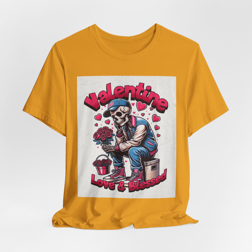 Valentine Skull T-Shirt – "Love & Blessed" Gothic Valentine Tee