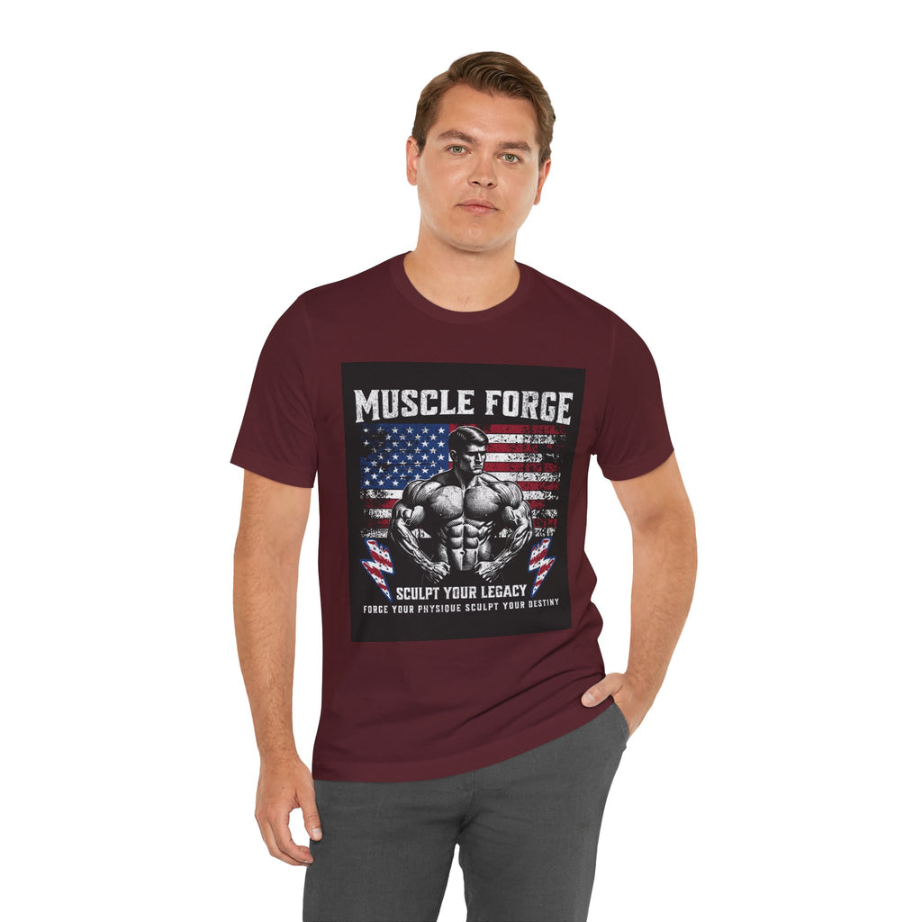 Muscle Forge American Flag Gym Tee — "Sculpt Your Legacy" Fitness T-Shirt