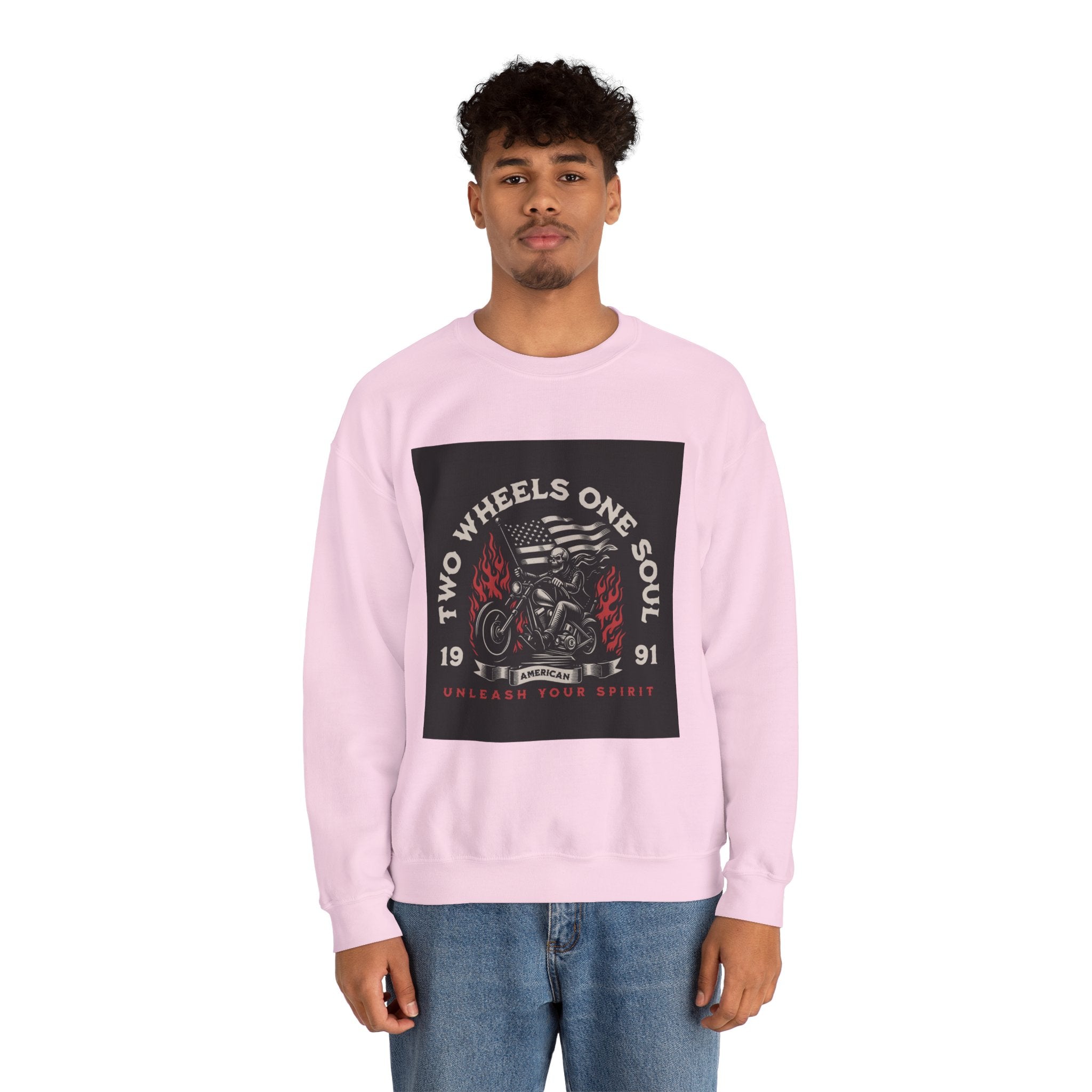 Motorcycle Crewneck Sweatshirt - "Two Wheels One Soul" Vintage Bike Graphic