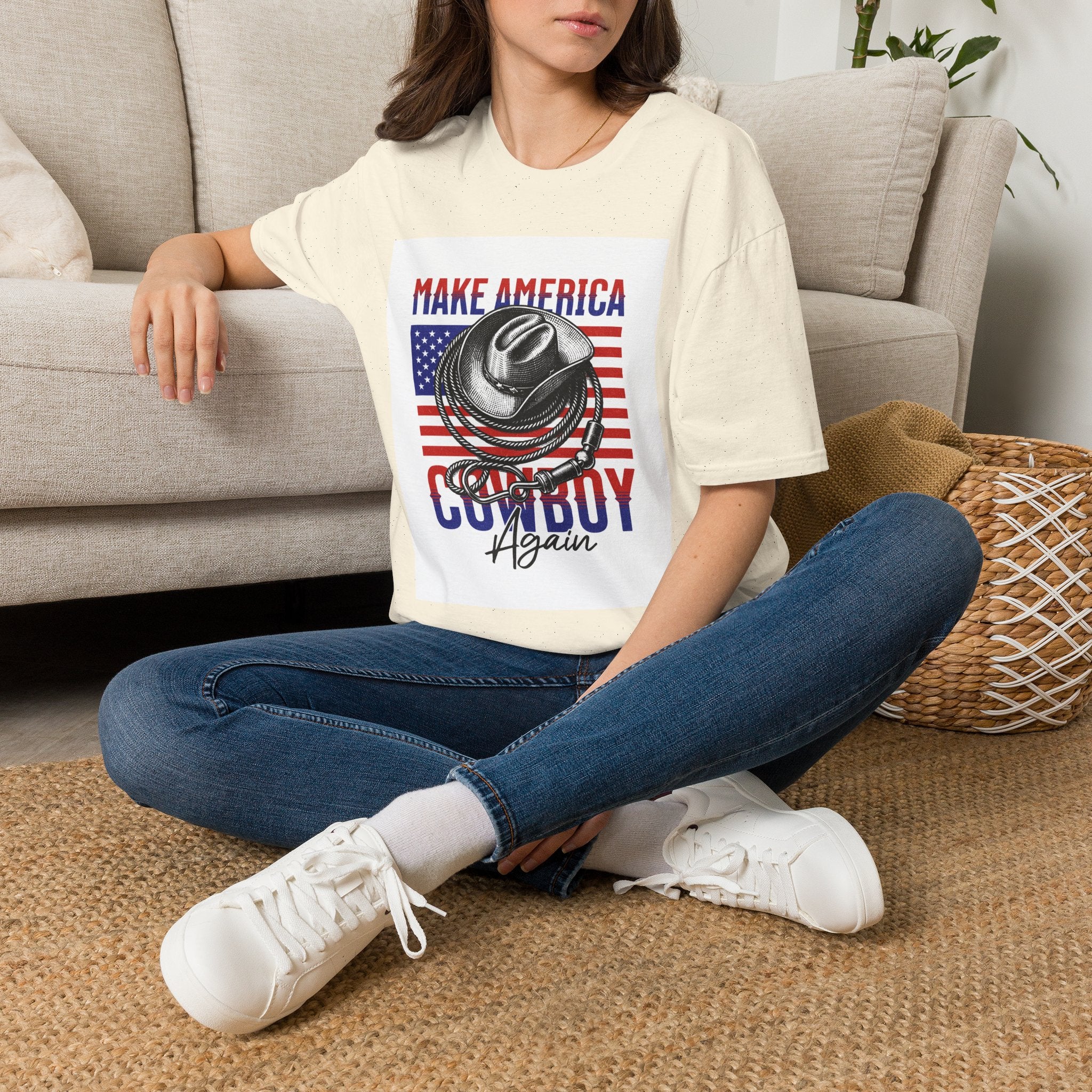 Make America Cowboy Again T-Shirt — Patriotic Western Flag Tee