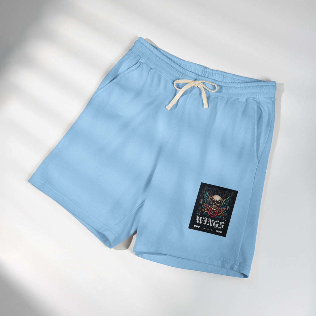 Skull & Wings Fleece Sweat Shorts — Lightweight Garment-Dyed Lounge Shorts