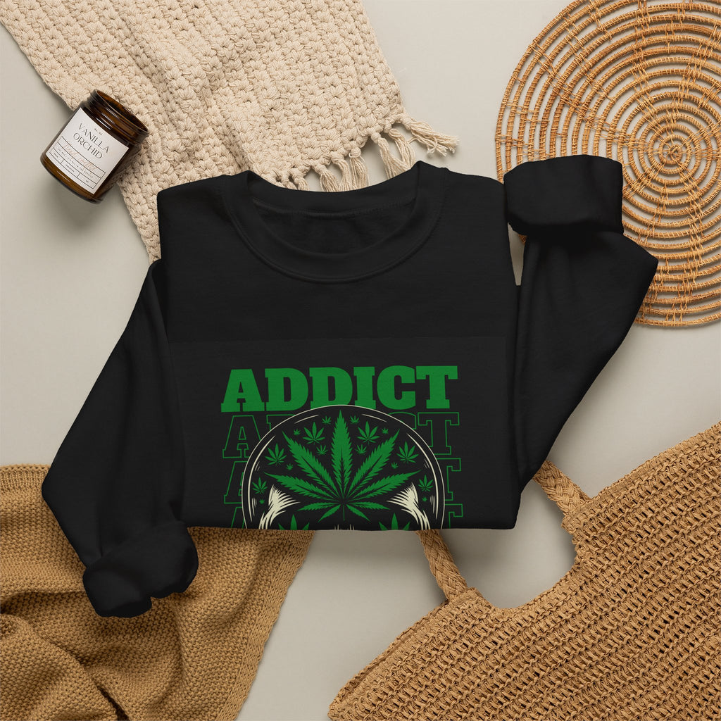 Skull & Cannabis 'Addict' Crewneck Sweatshirt — Conquer Your High Graphic Sweatshirt