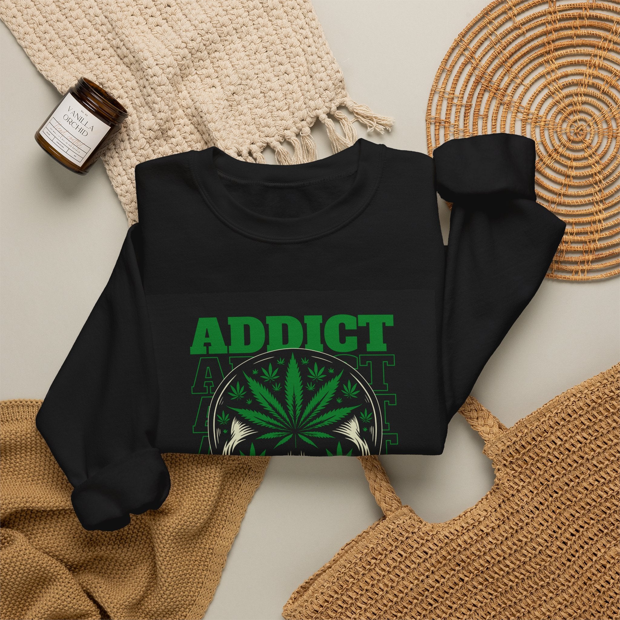 Skull & Cannabis 'Addict' Crewneck Sweatshirt — Conquer Your High Graphic Sweatshirt