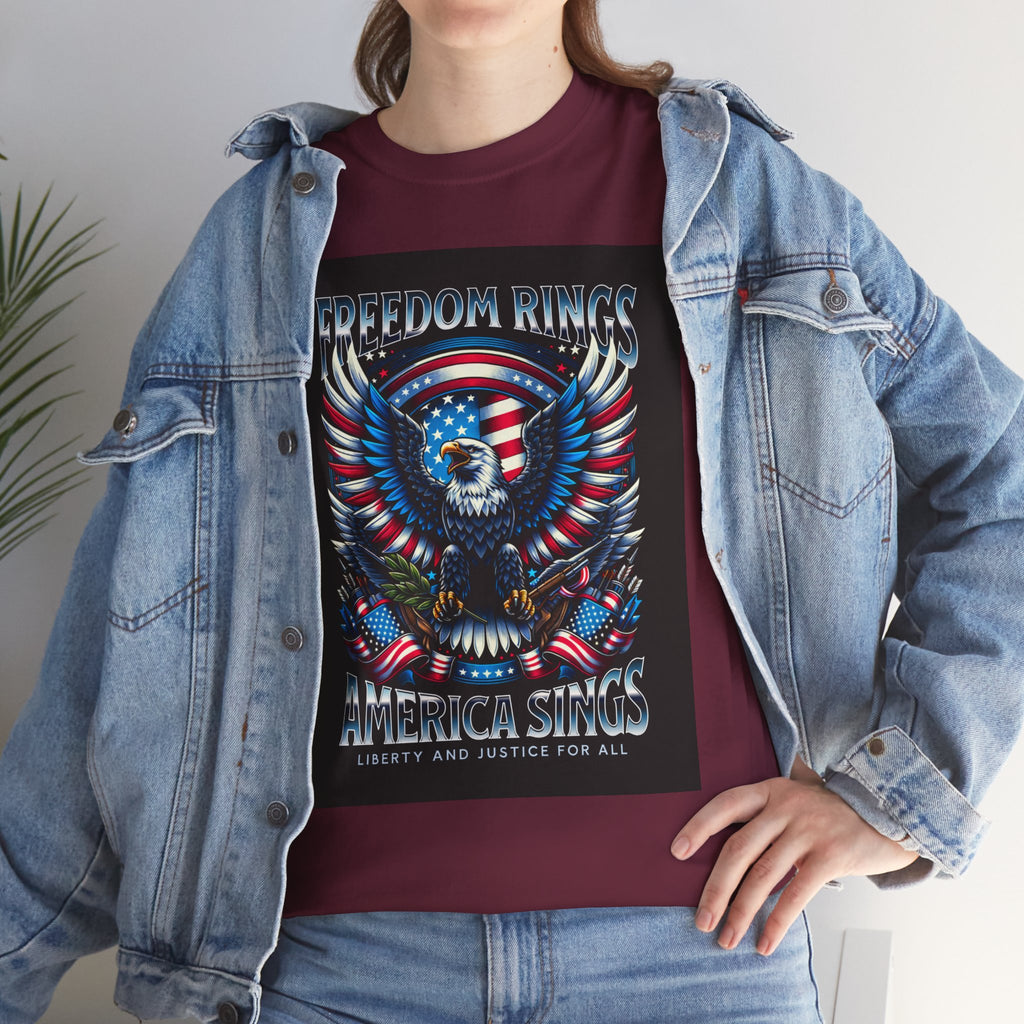 Eagle & American Flag Tee — "Freedom Rings, America Sings" Patriotic T-Shirt