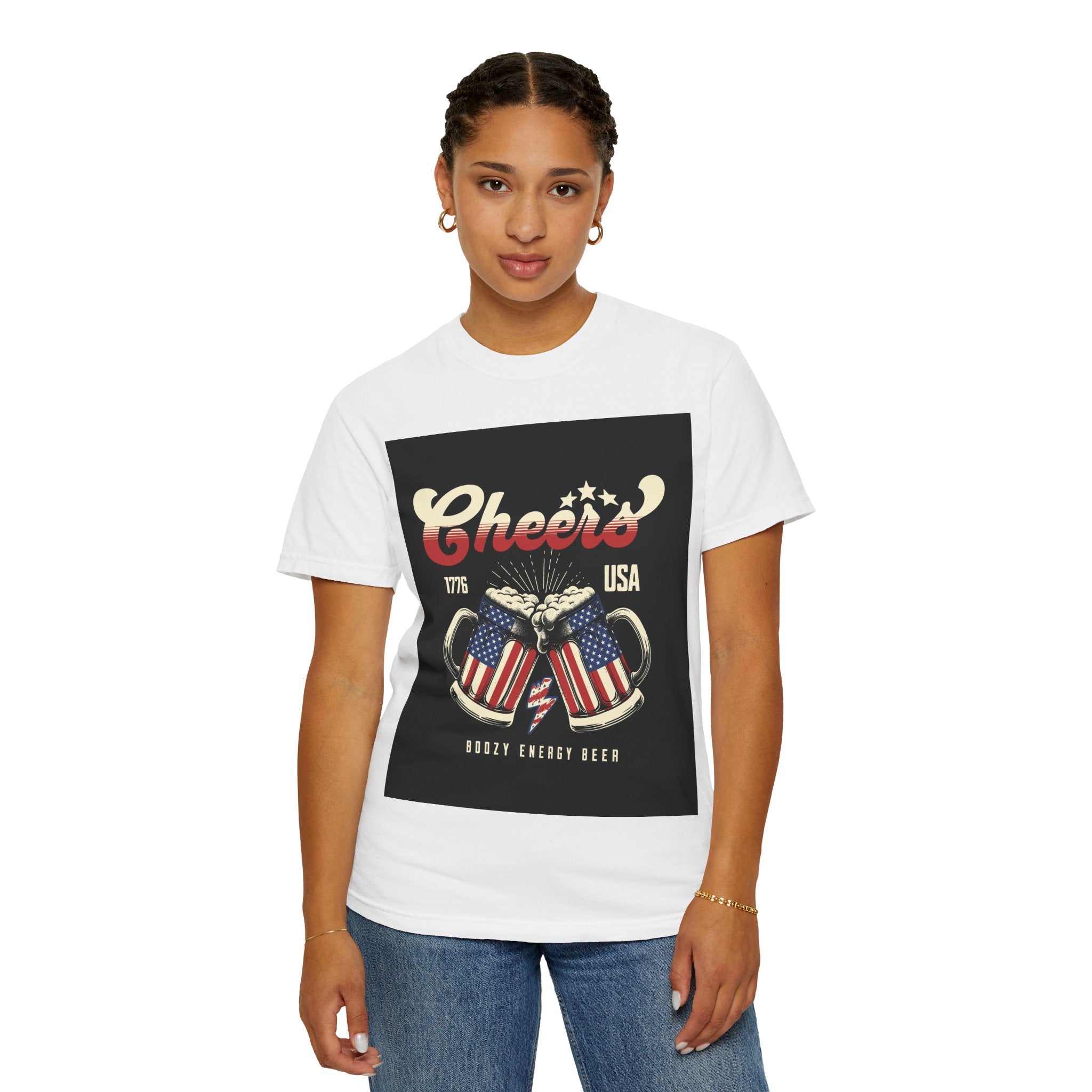 Cheers USA T-Shirt — Patriotic Beer Mugs Graphic Tee (1776)
