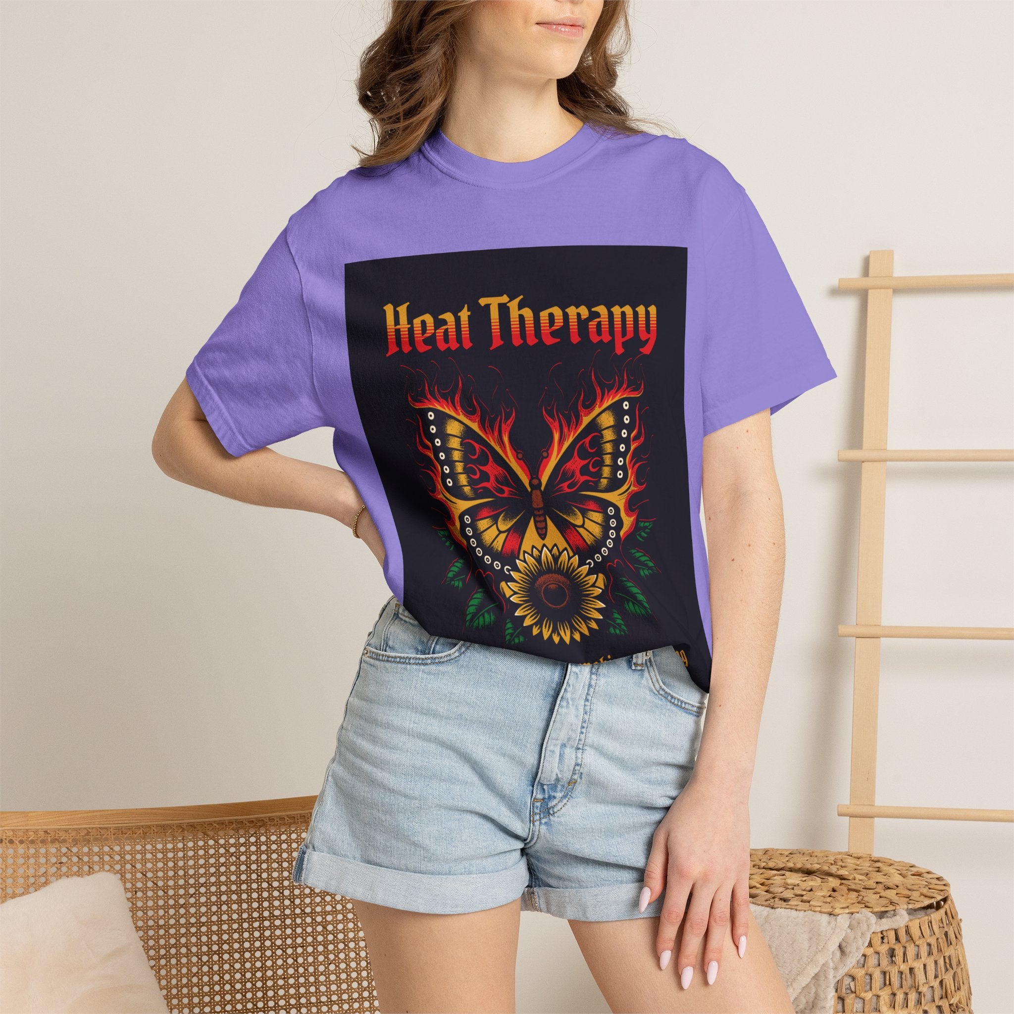 Heat Therapy Butterfly T-Shirt — Retro Floral Sunflower Design
