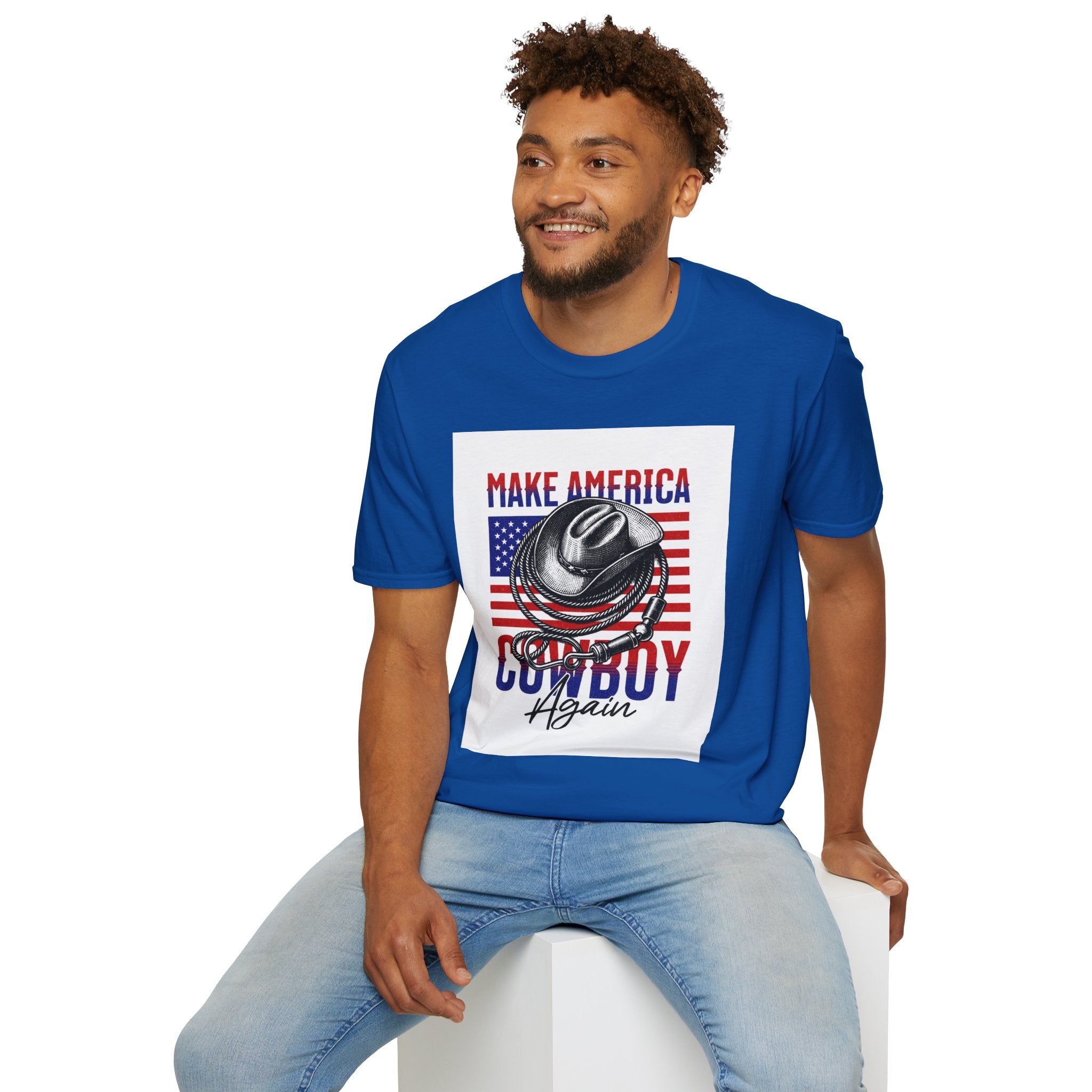 Make America Cowboy Again T-Shirt — Patriotic Western Flag Tee