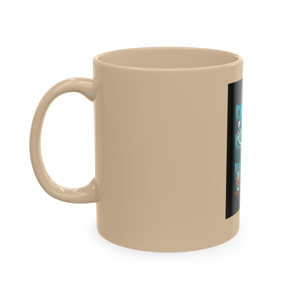 Skull 'Energy' Ceramic Coffee Mug — Retro Skeleton with Drink Design