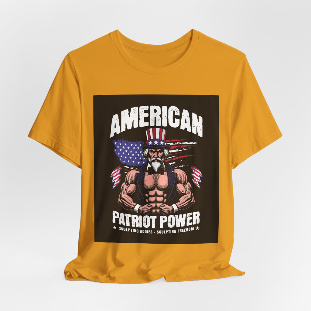Patriot Power T-Shirt — American Flag Uncle Sam Muscle Graphic Tee