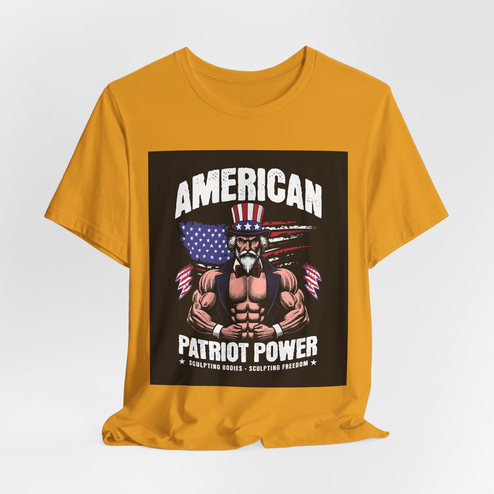 Patriot Power T-Shirt — American Flag Uncle Sam Muscle Graphic Tee