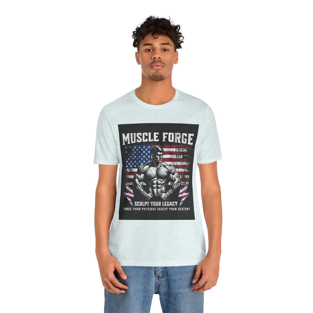 Muscle Forge American Flag Gym Tee — "Sculpt Your Legacy" Fitness T-Shirt