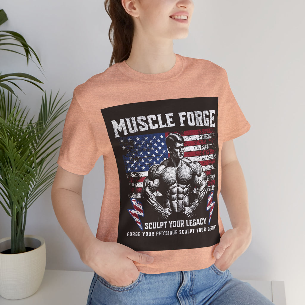 Muscle Forge American Flag Gym Tee — "Sculpt Your Legacy" Fitness T-Shirt