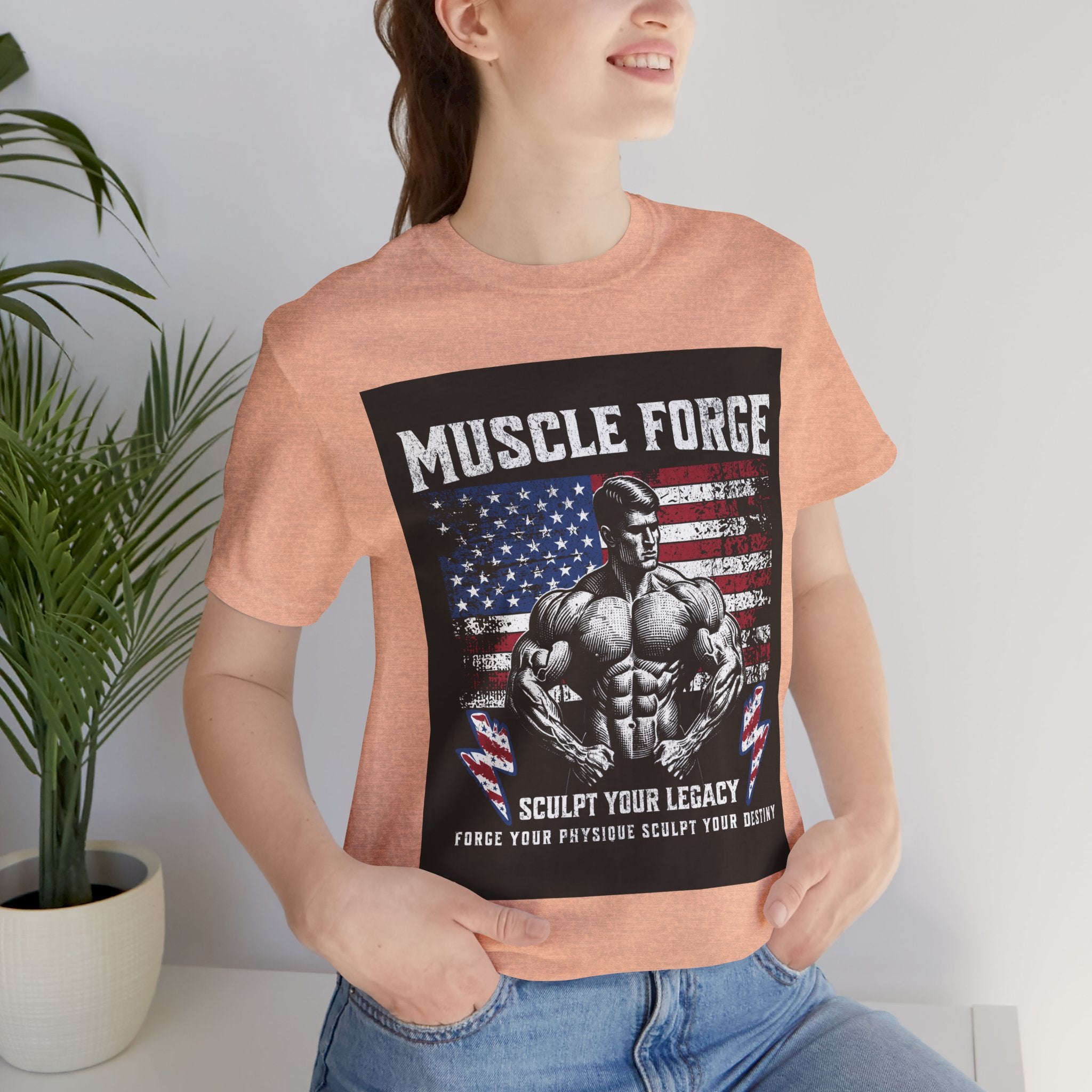Muscle Forge American Flag Gym Tee — "Sculpt Your Legacy" Fitness T-Shirt