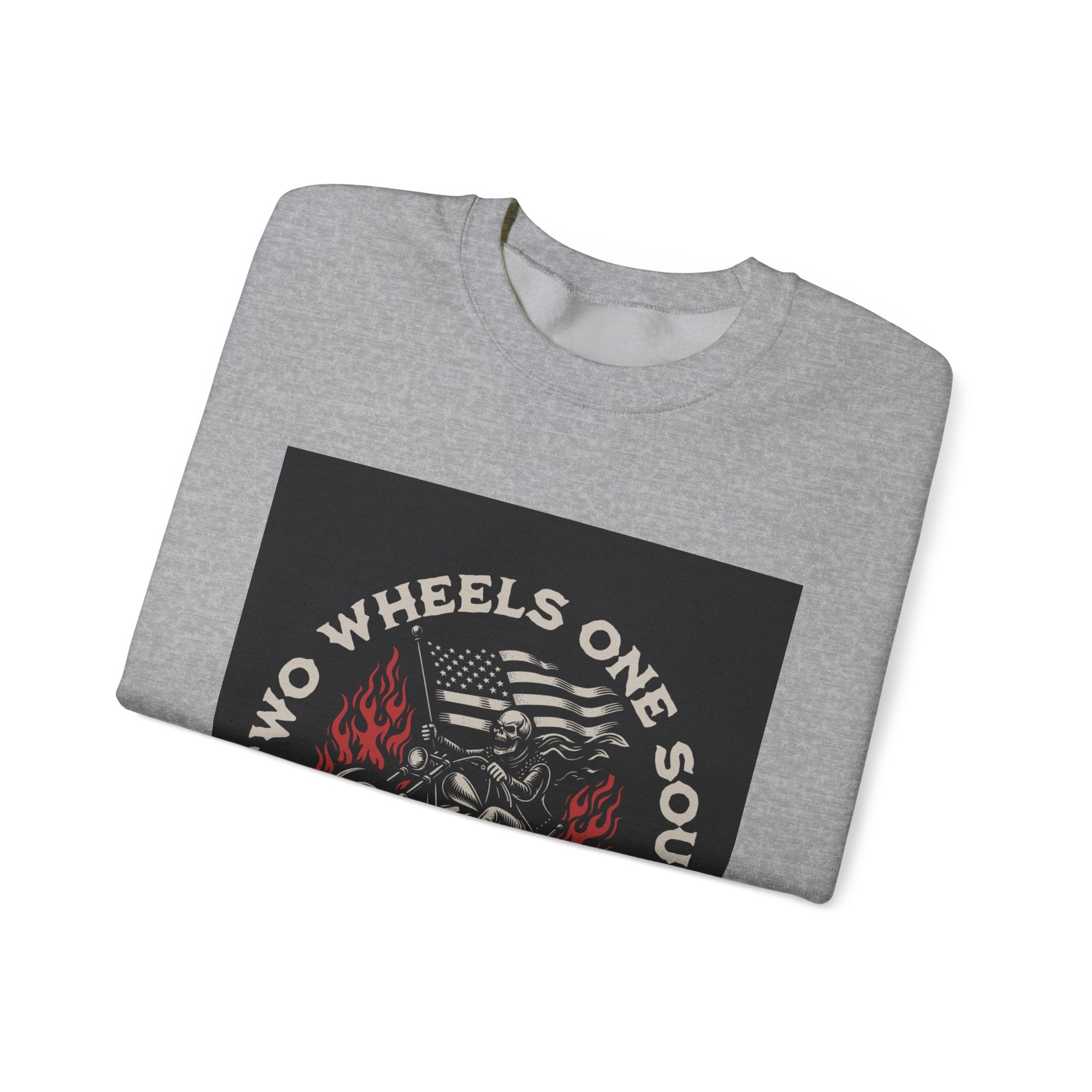 Motorcycle Crewneck Sweatshirt - "Two Wheels One Soul" Vintage Bike Graphic