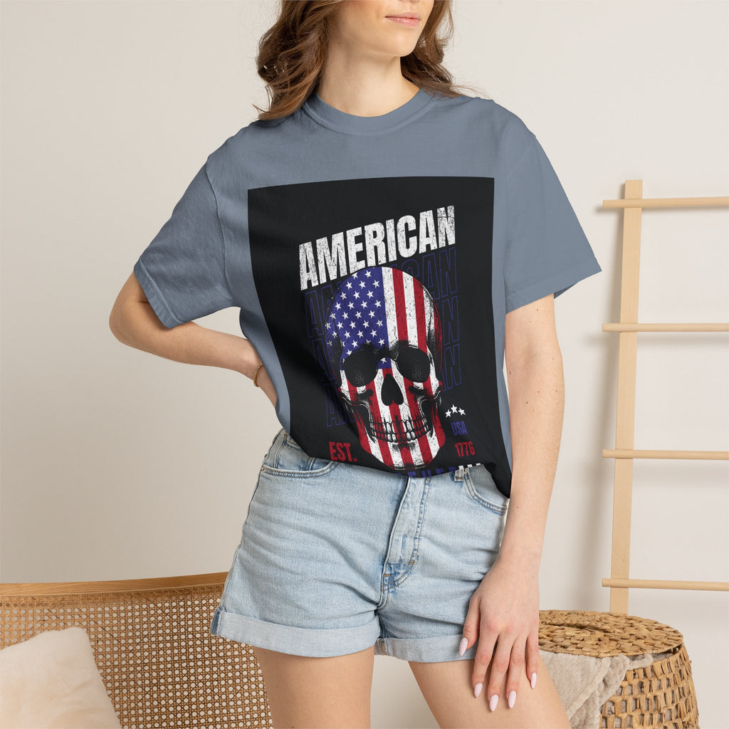 American Skull Flag T-Shirt — "American Forever" Patriotic Graphic Tee