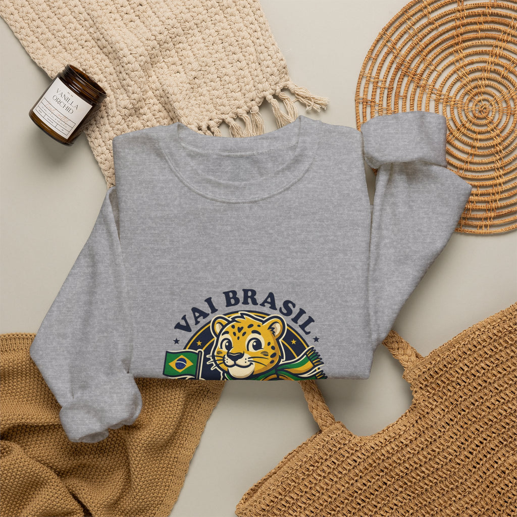 Vai Brasil Tiger Soccer Crewneck Sweatshirt | Brazil Flag, National Pride