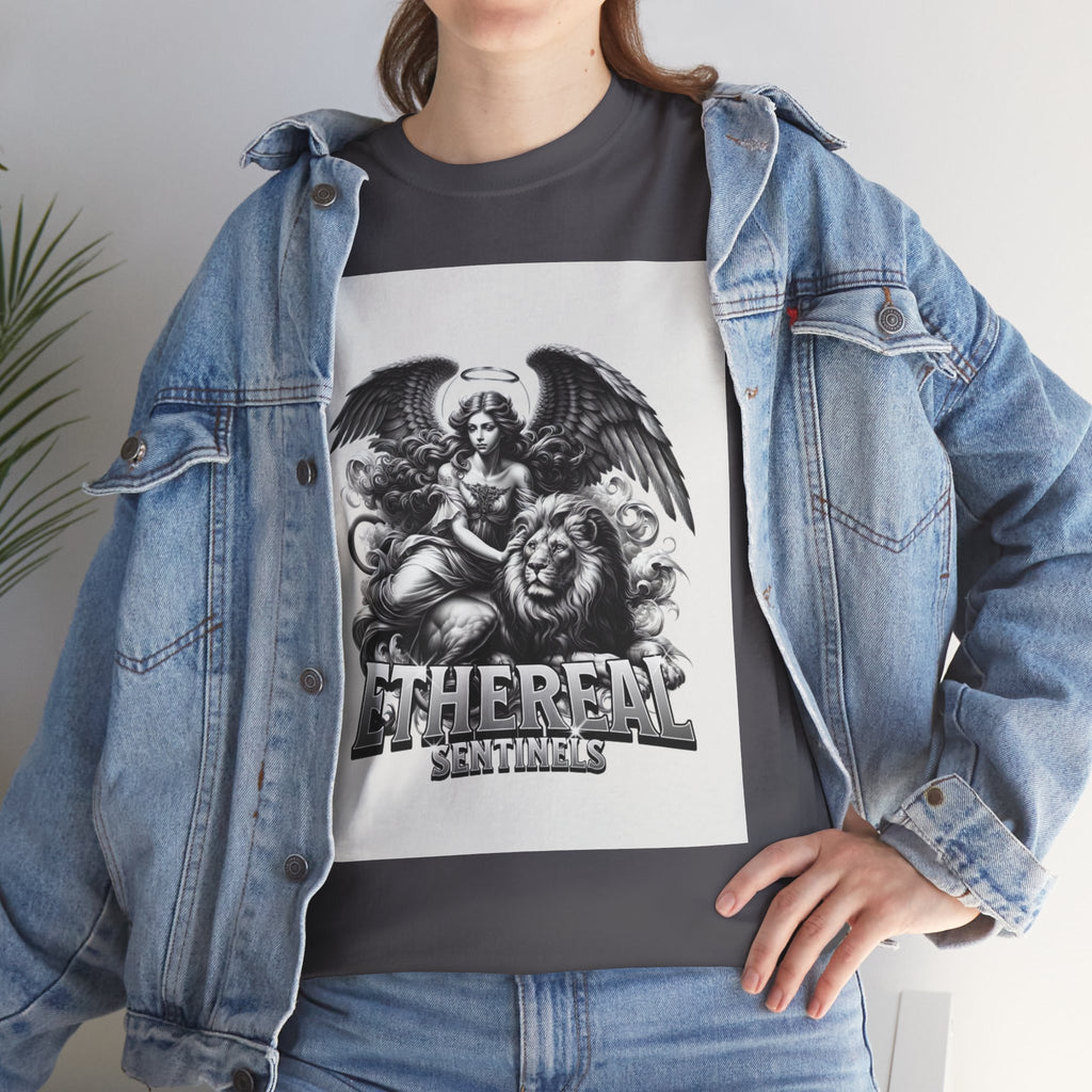 Angel & Lion Graphic Tee — "Ethereal" Vintage Gothic Streetwear