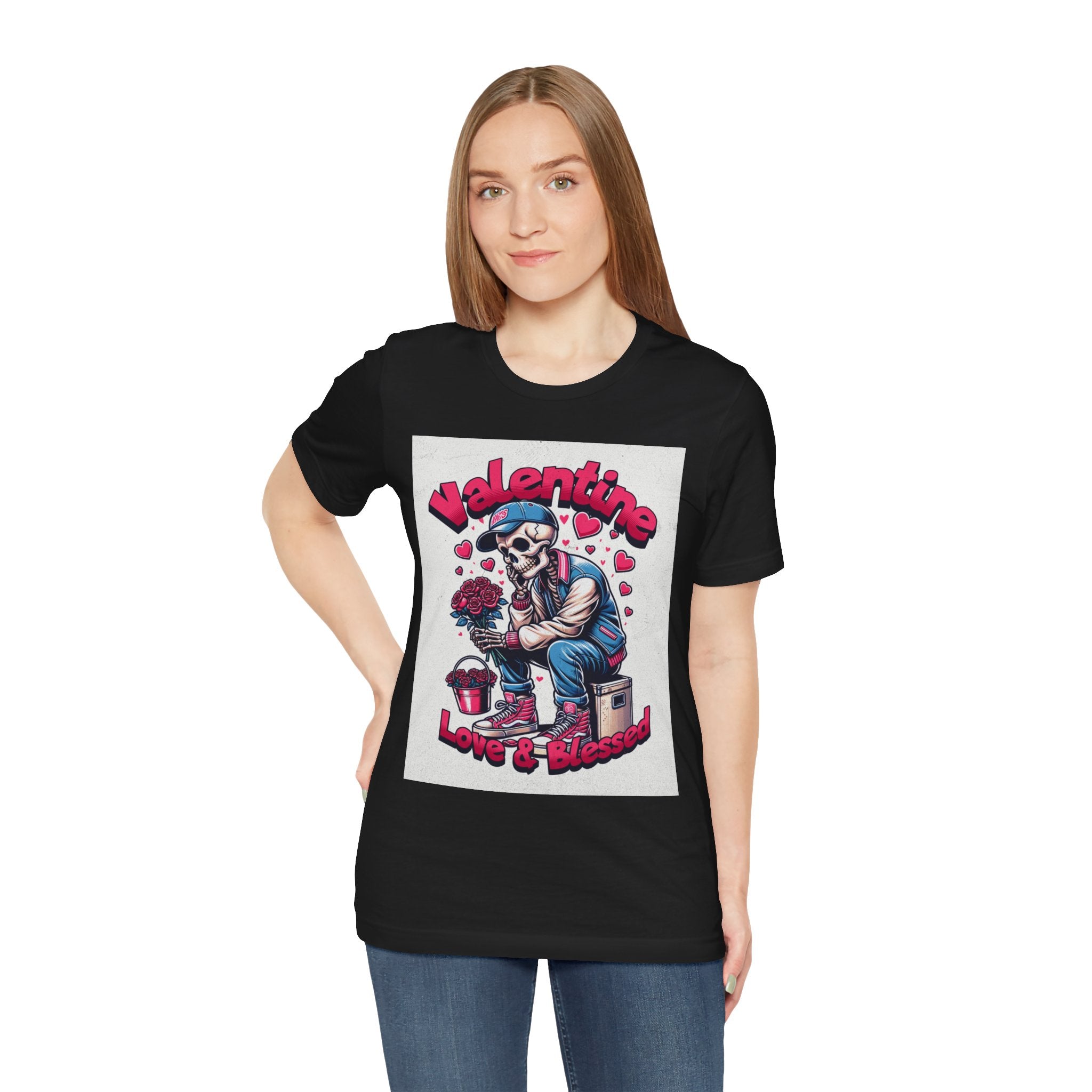 Valentine Skull T-Shirt – "Love & Blessed" Gothic Valentine Tee