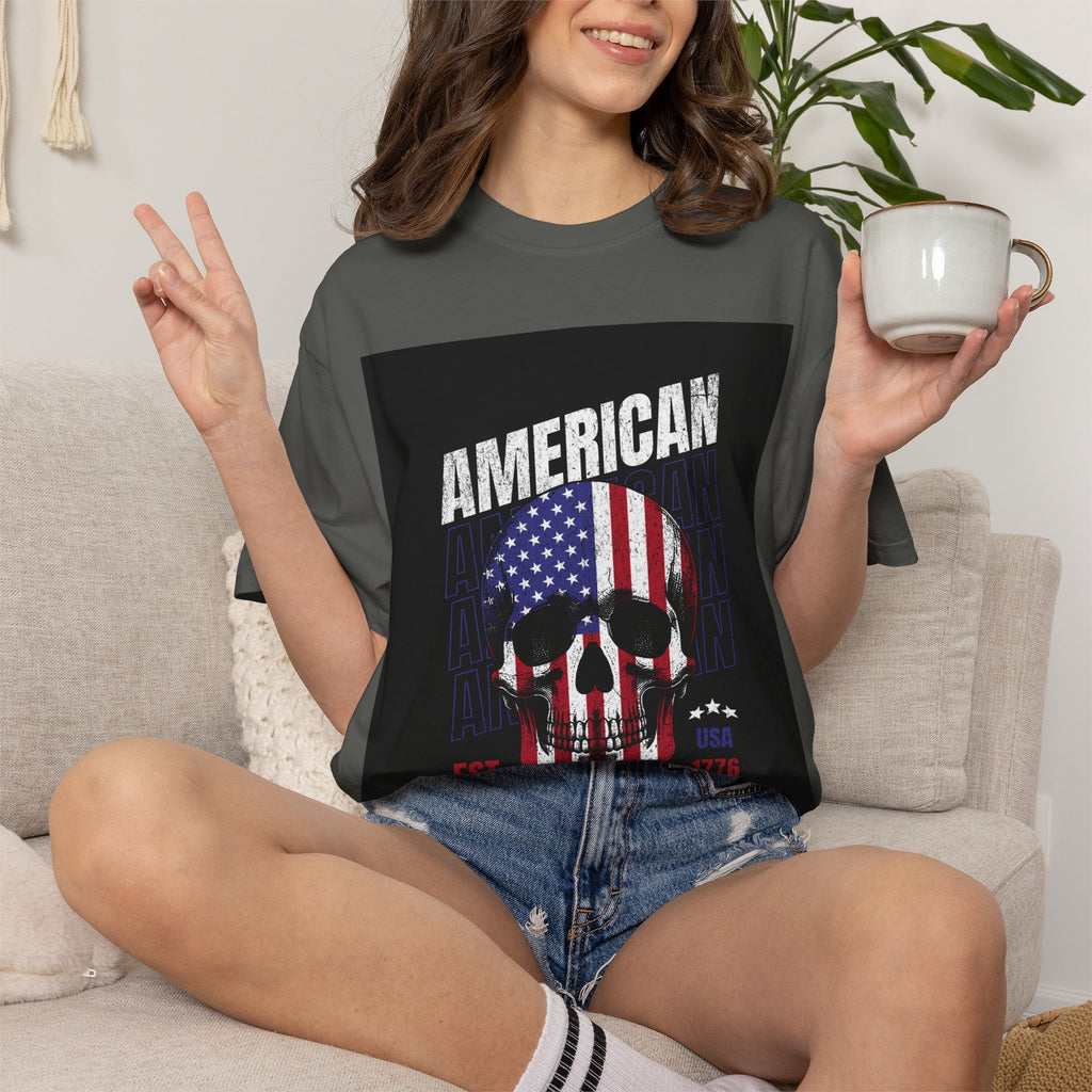 American Skull Flag T-Shirt — "American Forever" Patriotic Graphic Tee